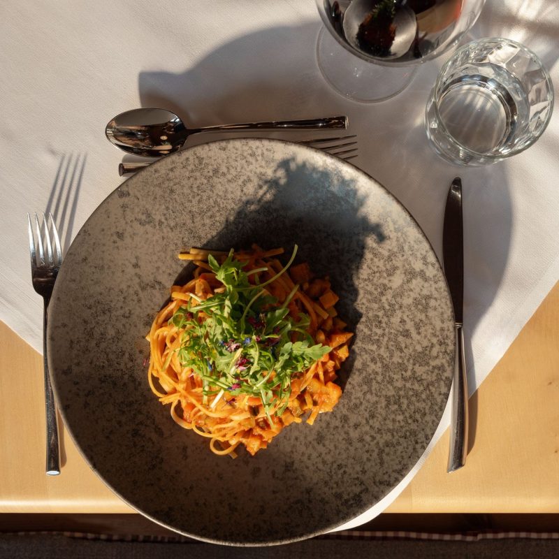 Hausgemachte Pasta im Almrestaurant der Rossalm Plose Hausgemachte Pasta im Almrestaurant der Rossalm Plose